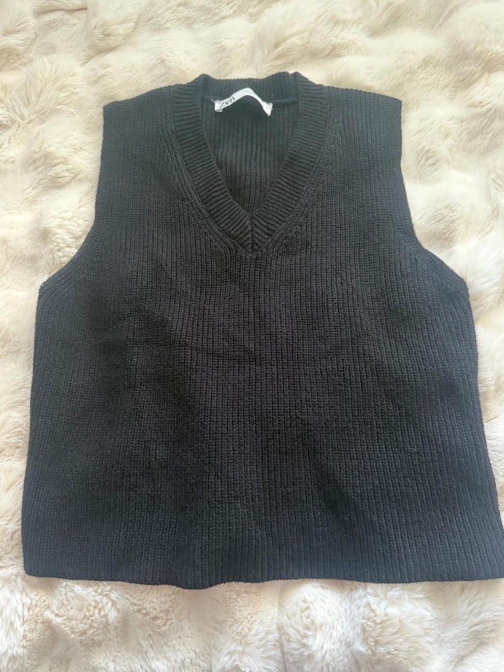 Zara Black V-Neck Knit Sweater Vest - Size S